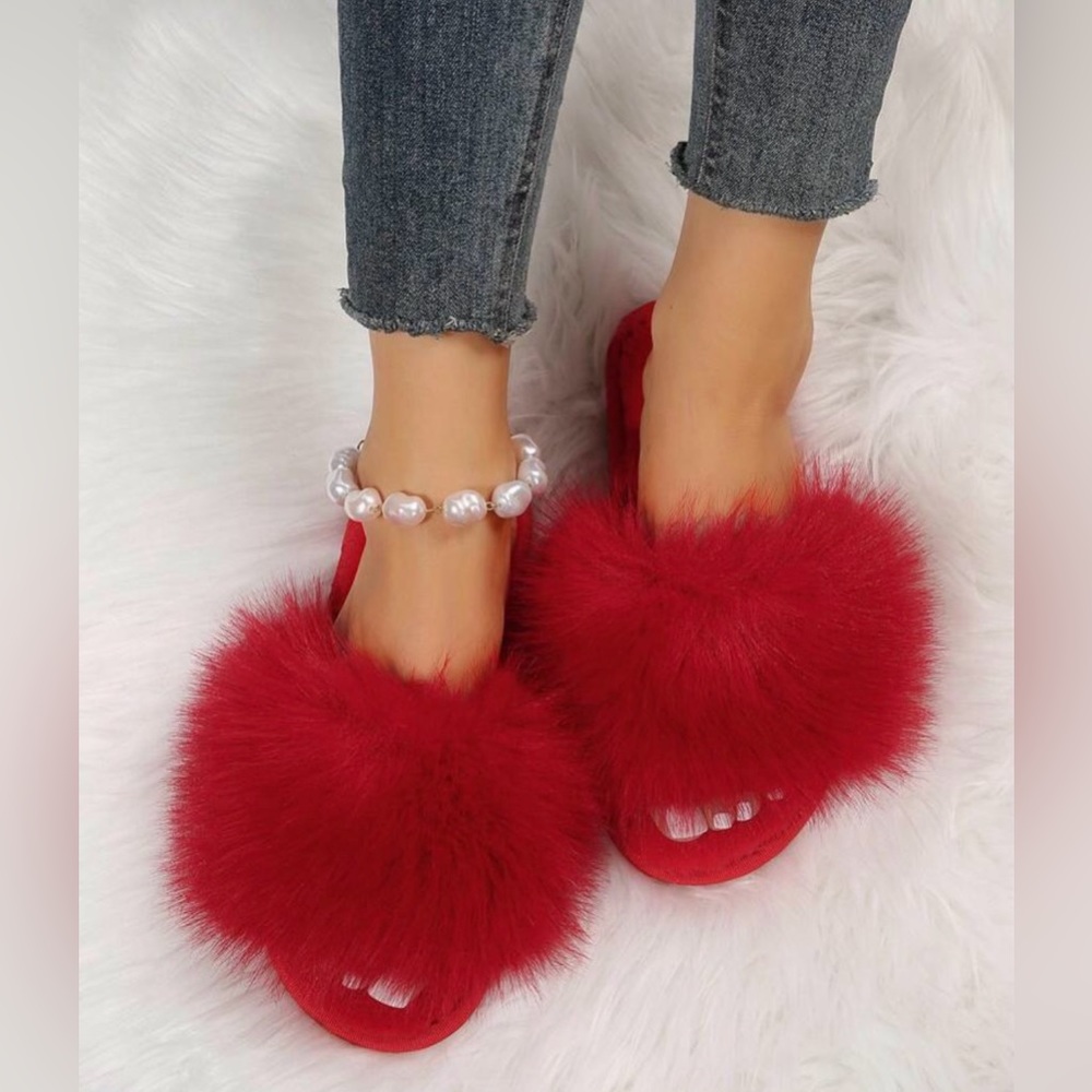 New Fluffy Red Slipper/Slides ** SALE**